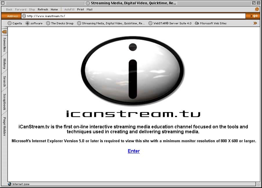 Recovered iCanStream home page screenshot.