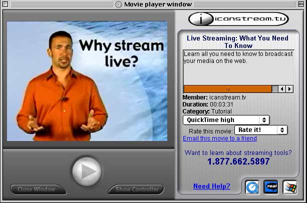Recovered iCanStream player window.
